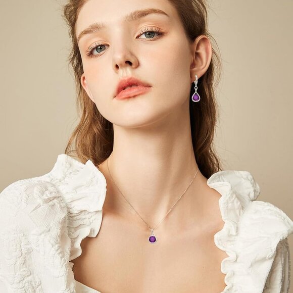 Genuine Birthstone Jewelry Set For Women Silver Plated Cz Choker Infinity Neckla - Picture 2 of 7